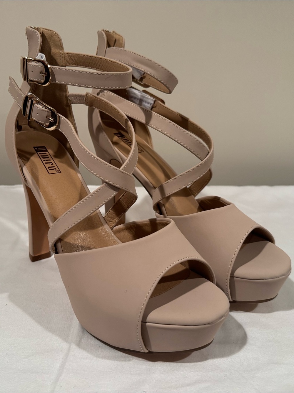 IDIFU Nude Strappy Platform Block Heel Sandals Size 11